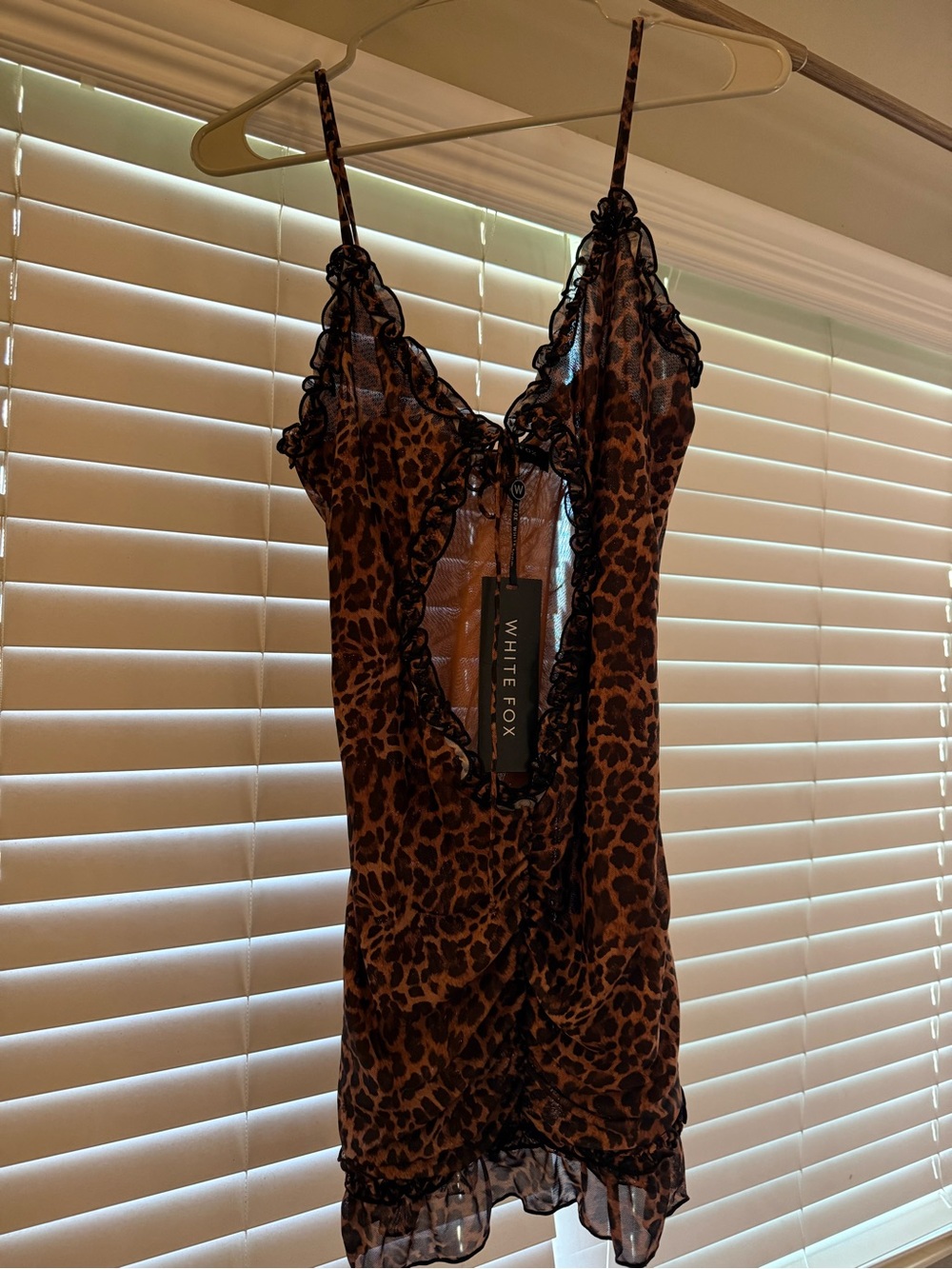 White Fox Boutique Leopard-Print Ruffle Dress in Brown